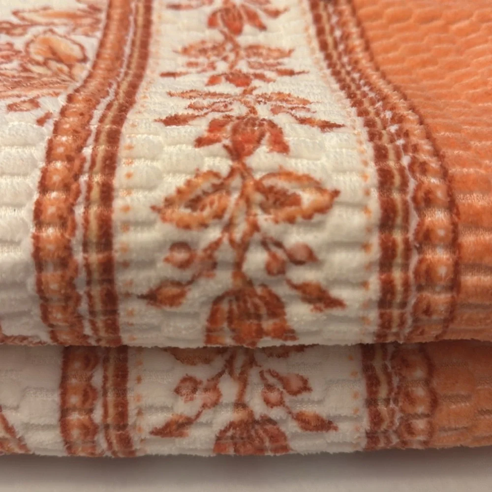 2pc CARO HOME 100% Cotton Printed Velour Bath Towel Set - Coral/Rust/Cream